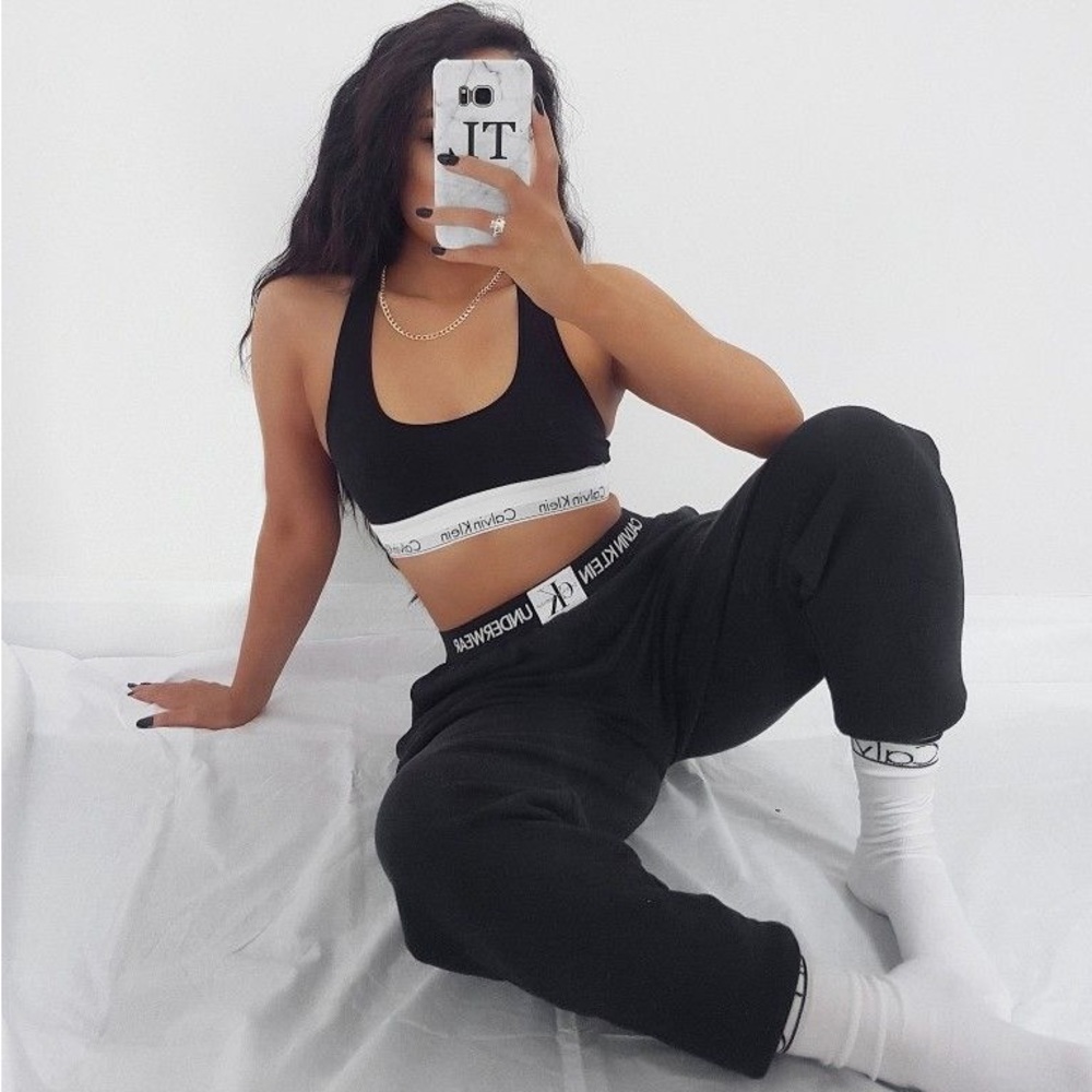 CALVIN KLEIN BLACK MONOGRAM LOGO SWEATPANT JOGGER - SIZE XS